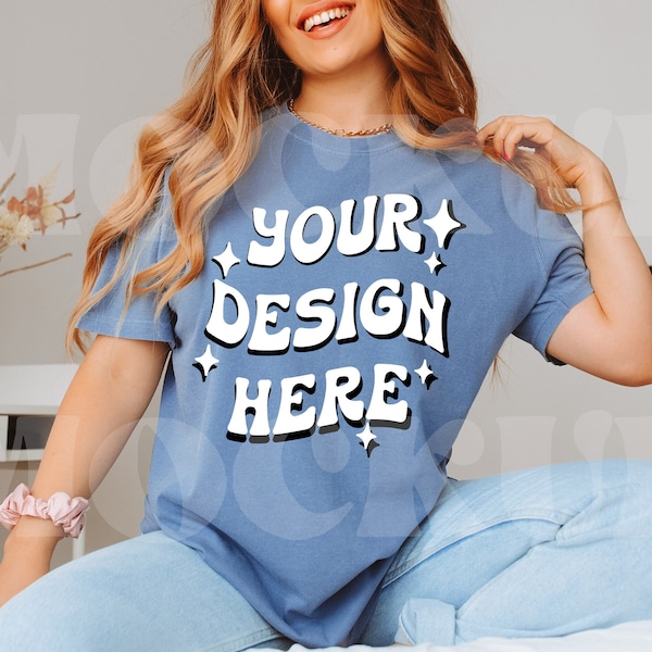 Blue Jean Comfort Colors 1717 Tshirt Mockup, Female Model Comfort Colors Mocks, Fall Tshirt Mock up, Lifestyle Mockup