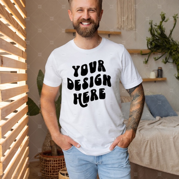 Bella Canvas 3001 White Mockup, Male Tshirt Mock up, 3001 Model Mockup, Mens Mockup, Mens Clothing Mockup