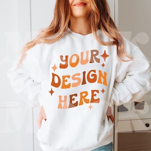 Fall 18000 Gildan White Mockup, Model Sweatshirt Mock up, 18000 Gildan Sweatshirt Mock Up, Oversized Gildan Mockup