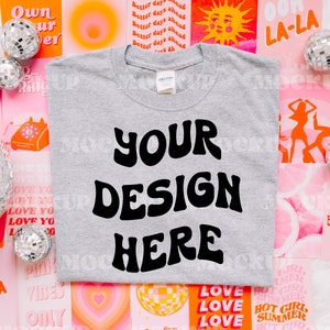Sport Grey Gildan 5000 Tshirt Mockup Retro Mockup Flat Lay Mockup