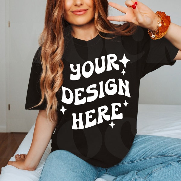 Black Comfort Colors 1717 Tshirt Mockup, Female Model Comfort Colors Mocks, Tshirt Mock up, Lifestyle Mockup