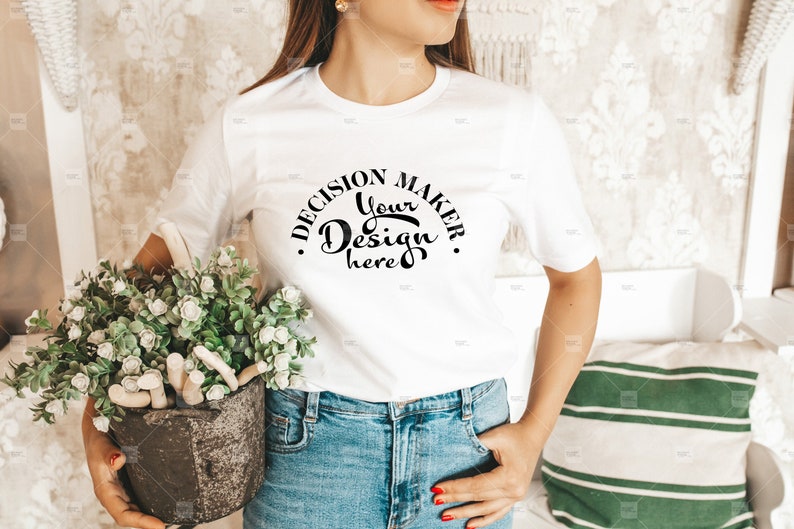 Download White Bella Canvas 3001 Mockup White Unisex T-shirt Mock ...