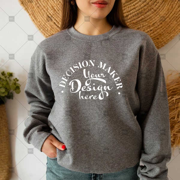 Gildan 18000 Sweatshirt Mockup, Graphite Heather Gildan 18000 Mockup, Sweatshirt Model Mockup, 18000 Crewneck Mock,