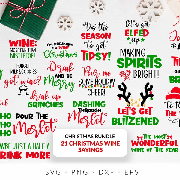 Christmas Wine SVG Bundle, Christmas sign SVG, Wine Glass SVG File, Christmas drink svg, png, Funny Christmas Wine Glass Label svg