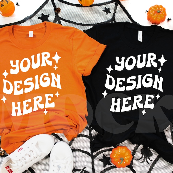 Halloween Bella Canvas 3001 Black Orange Mockup, Halloween Mockup Shirt, Halloween Tshirt Mockup, Halloween Flat Lay Mockup