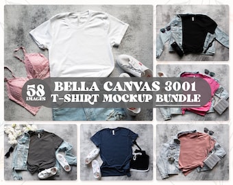 Bella Canvas 3001 Mockup Bundle, Minimalist Bella Canvas 3001 Tshirt Mock up, Flat Lay Mockup, Multiple Mockup