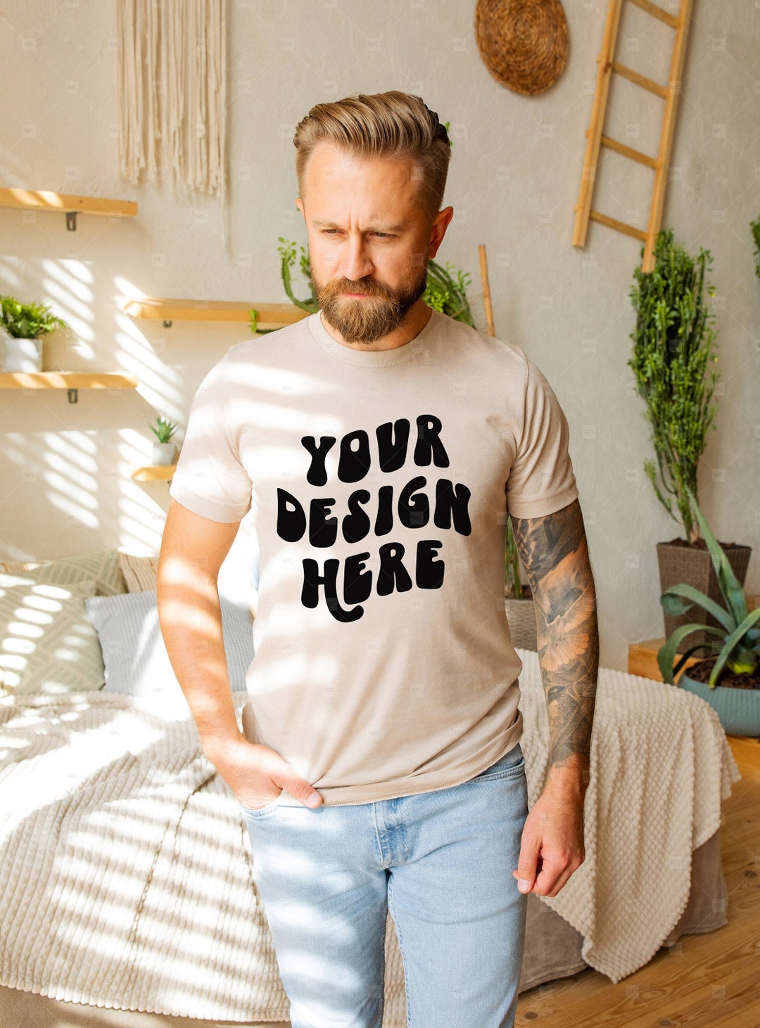 Bella Canvas 3001 Heather Tan Mockup Male Tshirt Mock Up - Etsy