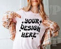 Bella Canvas 3001 Mockup, 3001 Soft Pink Tshirt Mockup, Female Model Bella Canvas 3001 Mocks, Lifestyle Tshirt Mockup