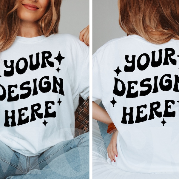 White Comfort Colors 1717 Tshirt Mockup, Front and Back Mockup, Female Model Comfort Colors Mocks, Tshirt Mock up, Lifestyle Mockup