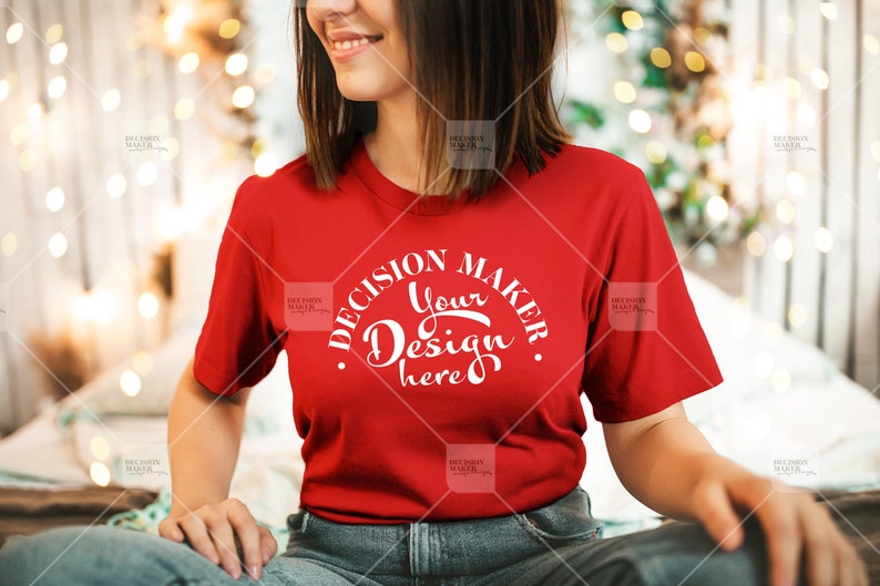 Download Red Bella Canvas 3001 Mockup Red Christmas Mockup T-Shirt ...