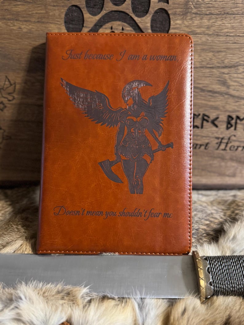 Personalized Leather Journal Notebook Valkyrie Warrior Female Shied ...