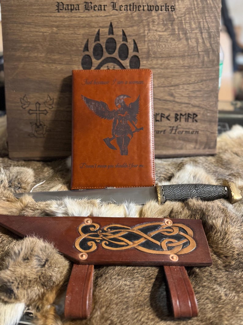 Personalized Leather Journal Notebook Valkyrie Warrior Female Shied ...