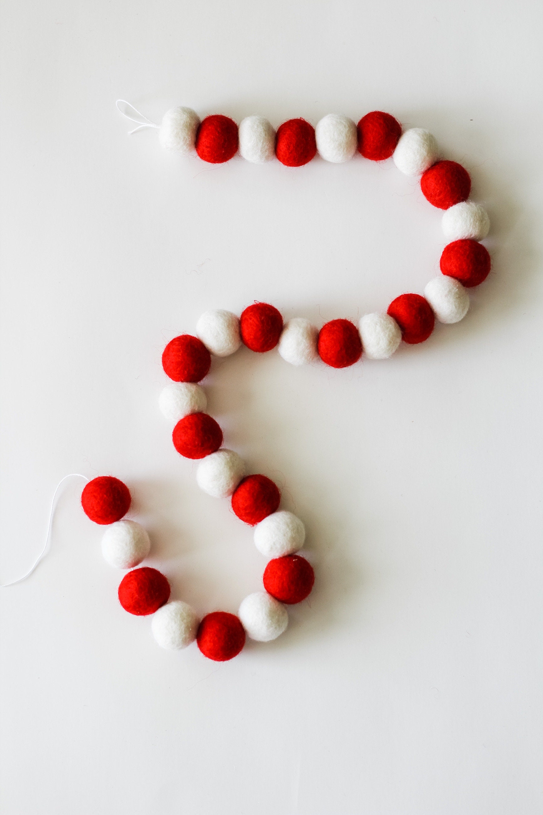 Red and White Wool Felt Ball Garland Etsy