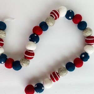 Red, White, Heather Gray and Navy Felt Ball Garland Bunting - Independence Day