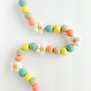 Felt Ball Flower Garland: Pastel Nursery Decor (6 ft)