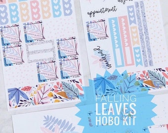 H012, Falling Leaves Weeks Stickers Planner Kit, Fall Hobo Weeks Kit, Planner Stickers, Leaves, Watercolor, Hobo Stickers, Bujo Stickers