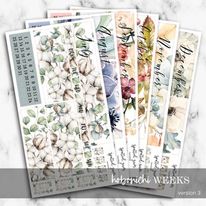V3 - Hobo Weeks マンスリーキット、7月から12月までの花柄ステッカー、Hobo Weeks マンスリーステッカー、Hobonichi Weeks、Hobonichi マンスリーステッカー