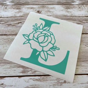 Free Shipping - Floral Initial Decal, Single Letter Monogram, Vinyl Initial Sticker, Car Decal, Laptop Decal, Vinyl Initial Decal