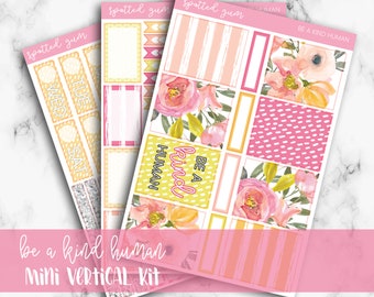 Be a Kind Human, Floral Mini Kit, Watercolor Flower Stickers, Planner Sticker Kit, Standard Vertical