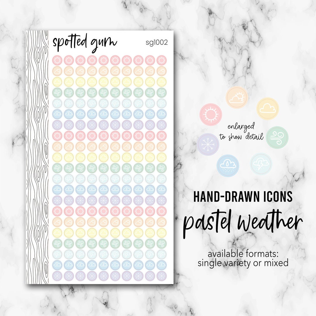 SG1002, Pastel Rainbow Hand-drawn Mini Weather Dot Planner Stickers ...