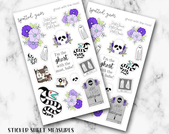 Ghost With the Most, Halloween Planner Stickers, Skulls, Flowers, Beetlejuice, Ghost, Hobonichi Stickers, Planner Stickers,  Bujo