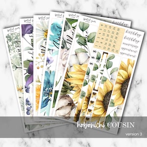 V3 - Hobonichi A5 Cousin Monthly View, January through June Floral Stickers, Hobo Cousin Monthly Stickers, Hobonichi Cousin Kit