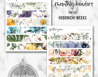 V3 - Floral Hobonichi Monthly Headers, Hobo Weeks Planner, Hobonichi Weeks Planner