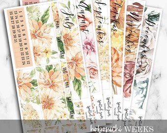 V5 - Hobo Weeks Monthly Kits, July through December Floral Stickers, Hobo Weeks Monthly Stickers, Hobonichi Weeks, Hobonichi Monthly Sticker