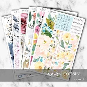 V2 - Hobonichi A5 Cousin Monthly View, January through June Floral Stickers, Hobo Cousin Monthly Stickers, Hobonichi Cousin Kit