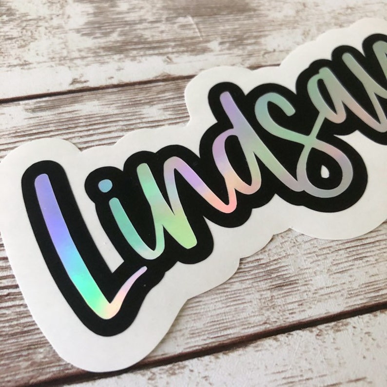 Free Shipping Holographic Vinyl Name Decal, Vinyl Name Sticker, Personalized Name Sticker, Holographic Sticker, Water Bottle Sticker image 2