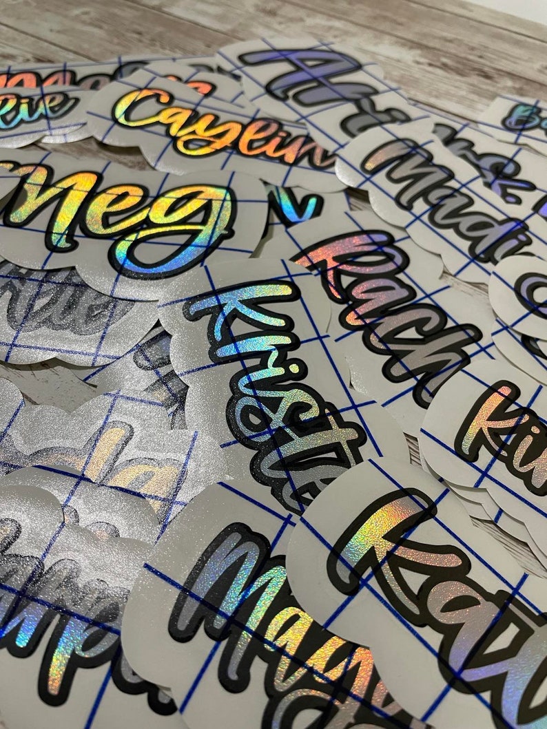 Free Shipping Holographic Vinyl Name Decal, Vinyl Name Sticker, Personalized Name Sticker, Holographic Sticker, Water Bottle Sticker image 10