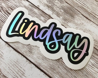 Free Shipping - Holographic Vinyl Name Decal, Vinyl Name Sticker, Personalized Name Sticker, Holographic Sticker, Water Bottle Sticker
