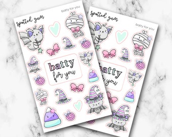 Batty for You, Deco Sheet, Bats, Vampire, Candy Corn, Mummy, Witches Hat, Hobo Planner Stickers, PP Weeks, Bujo, Micro