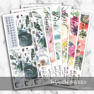 V1 - Hobo Weeks Monthly Kits, January through July Floral Stickers, Hobo Weeks Monthly Stickers, Hobonichi Weeks, Hobonichi Monthly Sticker