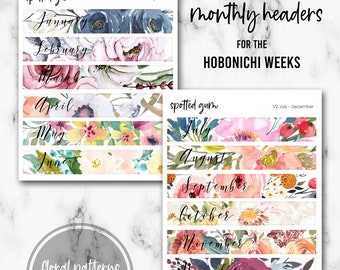 V2 - Floral Hobonichi Monthly Headers, Hobo Weeks Planner, Hobonichi Weeks Planner