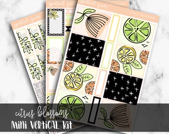 Citrus Blossom Planner Stickers, Hand-Drawn Stickers, Summer Mini Kit, Standard Vertical, Happy Planner