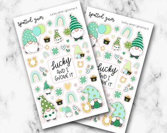 Lucky and I Gnome It, Hearts, Rainbow, Can't Pinch This, Gnome Planner Stickers, Hobonichi Stickers, Planner Stickers,  Bujo