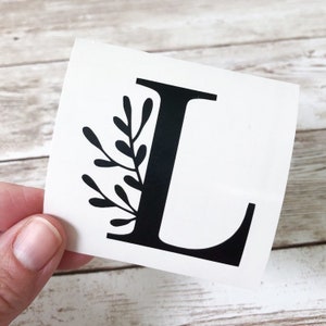 Free Shipping - Leafy Initial Decal, Single Letter Monogram, Vinyl Initial Sticker, Tumbler Decal, Laptop Decal, Vinyl Initial Decal