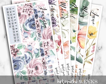 V4 - Hobo Weeks Monthly Kits, January through June Floral Stickers, Hobo Weeks Monthly Stickers, Hobonichi Weeks, Hobonichi Monthly Sticker