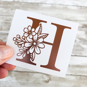 Free Shipping - Initial Decal, Single Letter Monogram, Vinyl Initial Sticker, Flowers, Laptop Decal, Vinyl Decal, Vinyl Initial Decal