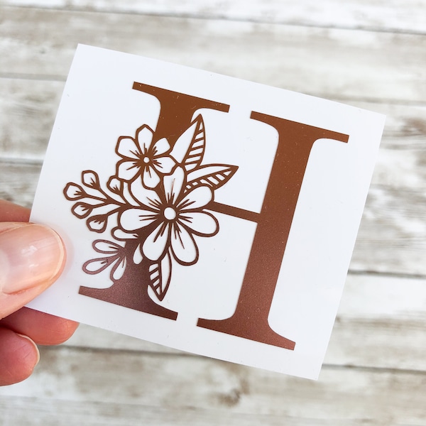Free Shipping - Initial Decal, Single Letter Monogram, Vinyl Initial Sticker, Flowers, Laptop Decal, Vinyl Decal, Vinyl Initial Decal