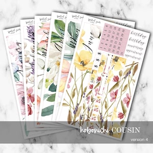 V4 - Hobonichi A5 Cousin Monthly View, Stickers floraux de janvier à juin, Stickers mensuels Hobonichi Cousin, Kit Hobonichi Cousin