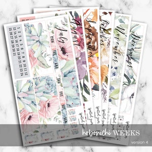 V4 - Kits mensuels Hobo Weeks, Stickers floraux de juillet à décembre, Stickers mensuels Hobo Weeks, Hobonichi Weeks, Sticker mensuel Hobonichi