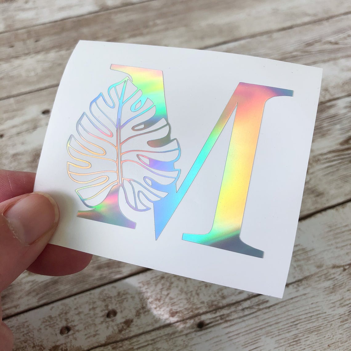 Tropical Initial Decal, Single Letter Monogram, Vinyl Initial Sticker…