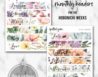 V4 - Floral Hobonichi Monthly Headers, Hobo Weeks Planner, Hobonichi Weeks Planner