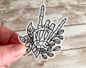 Rock-On Floral Skeleton Vinyl Sticker