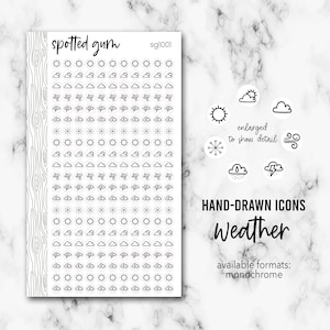 SG1001, Hand-Drawn Mini Weather Dot Planner Stickers, Doodles, Sunny, Shady, Windy