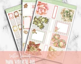 Rustic Succies Planner Stickers, Succulent Weekly Mini Kit, Standard Vertical, Happy Planner