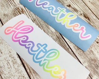 Free Shipping Layered Rainbow Vinyl Name Decal, Layered, Rainbow Vinyl Name Sticker, Personalized Name Stickers, Water Bottle Sticker