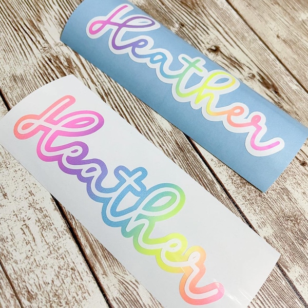 Free Shipping Layered Rainbow Vinyl Name Decal, Layered, Rainbow Vinyl Name Sticker, Personalized Name Stickers, Water Bottle Sticker